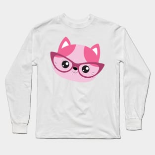 Pink Hipster Cat Long Sleeve T-Shirt